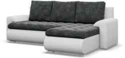 GreenSite Tokio sarokkanapé, 2 ágyneműtartóval, fonott + műbőr, jobboldali, sötétszürke - fehér