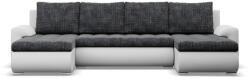 GreenSite Tokio U alakú sarokkanapé, 3 ágyneműtartóval, fonott + műbőr, univerzális oldal, sötétszürke - fehér