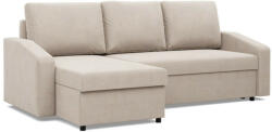 GreenSite Zeus sarokkanapé, 2 ágyneműtartóval, döntött kartámasz, bársony, univerzális oldal, hab töltet, bézs