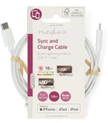 Nedis USB 2.0 Type C Lightning Töltő/adat Fehér 1m CCGL39650WT10 (CCGL39650WT10)