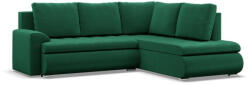 GreenSite Tokio sarokkanapé, L alakú háttámlával, 2 ágyneműtartóval, bársony, jobboldali, zöld