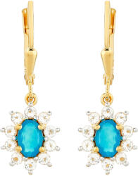  Arannyal Bevont Ezüst Fülbevaló Etiópiai Paraiba Kék Opállal és Fehér Topázzal, PCY11368