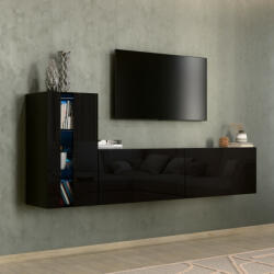 Intenso Concept-11 nappali faliszekrény sor - 200 cm (magasfényű fekete) - pepita