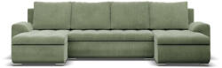 GreenSite Tokio U alakú sarokkanapé, 3 ágyneműtartóval, kordbársony, univerzális oldal, zöld