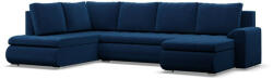 GreenSite Tokio U sarokkanapé, 3 ágyneműtartóval, bársony, baloldali, kék