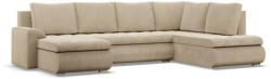 GreenSite Tokio U sarokkanapé, 3 ágyneműtartóval, kordbársony, jobboldali, bézs
