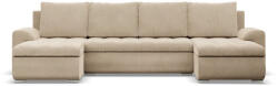 GreenSite Tokio U alakú sarokkanapé, 3 ágyneműtartóval, kordbársony, univerzális oldal, bézs