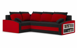 GreenSite Grande sarokkanapé polcokkal , polc a jobb karfaban, baloldali, szövet anyag, hab töltet, fekete - piros