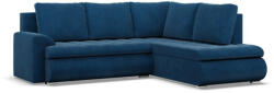 GreenSite Tokio sarokkanapé, L alakú háttámlával, 2 ágyneműtartóval, kordbársony, jobboldali, kék