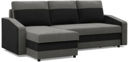 GreenSite Hewlet sarokkanapé, 2 ágyneműtartóval, szövet anyag, univerzális oldal, hab töltet, szürke - fekete