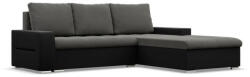 GreenSite Toronto sarokkanapé, 2 ágyneműtartóval, bársony + műbőr, jobboldali, szürke - fekete