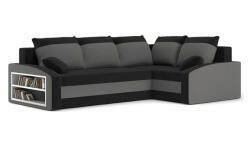 GreenSite Grande sarokkanapé polcokkal , polc a bal karfaban, jobboldali, szövet anyag, bonell töltet, fekete - szürke