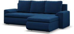 GreenSite Tokio sarokkanapé, 2 ágyneműtartóval, bársony, jobboldali, kék