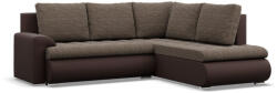GreenSite Tokio sarokkanapé, L alakú háttámlával, 2 ágyneműtartóval, fonott + műbőr, jobboldali, barna