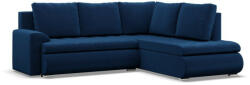 GreenSite Tokio sarokkanapé, L alakú háttámlával, 2 ágyneműtartóval, bársony, jobboldali, kék