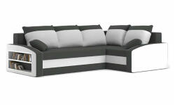 GreenSite Grande sarokkanapé polcokkal , polc a bal karfaban, jobboldali, szövet anyag, bonell töltet, szürke - fehér