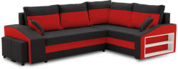 GreenSite Grande sarokkanapé polcokkal és puffokkal , polc a jobb karfaban puffok a bal karfaban, jobboldali, szövet anyag, bonell töltet, fekete - piros