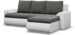 GreenSite Tokio sarokkanapé, 2 ágyneműtartóval, bársony + műbőr, jobboldali, szürke - fehér