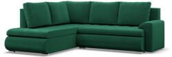 GreenSite Tokio sarokkanapé, L alakú háttámlával, 2 ágyneműtartóval, bársony, baloldali, zöld