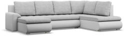 GreenSite Tokio U sarokkanapé, 3 ágyneműtartóval, fonott + műbőr, jobboldali, szürke - fehér