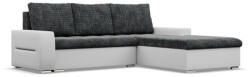 GreenSite Toronto sarokkanapé, 2 ágyneműtartóval, fonott + műbőr, jobboldali, sötétszürke - fehér