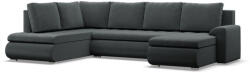 GreenSite Tokio U sarokkanapé, 3 ágyneműtartóval, bársony, baloldali, szürke