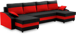 GreenSite Sparta sarokkanapé, 1 ágyneműtartóval, szövet anyag, univerzális oldal, hab töltet, fekete - piros