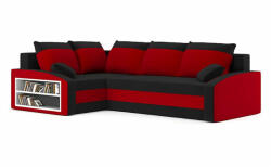 GreenSite Grande sarokkanapé polcokkal , polc a bal karfaban, baloldali, szövet anyag, hab töltet, fekete - piros