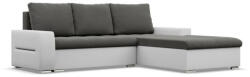 GreenSite Toronto sarokkanapé, 2 ágyneműtartóval, bársony + műbőr, jobboldali, szürke - fehér