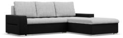 GreenSite Toronto sarokkanapé, 2 ágyneműtartóval, fonott + műbőr, jobboldali, szürke - fekete