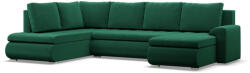 GreenSite Tokio U sarokkanapé, 3 ágyneműtartóval, bársony, baloldali, zöld