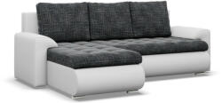 GreenSite Tokio sarokkanapé, 2 ágyneműtartóval, fonott + műbőr, baloldali, sötétszürke - fehér