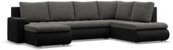 GreenSite Tokio U sarokkanapé, 3 ágyneműtartóval, bársony + műbőr, jobboldali, szürke - fekete - pepita