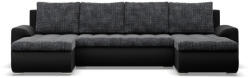 GreenSite Tokio U alakú sarokkanapé, 3 ágyneműtartóval, fonott + műbőr, univerzális oldal, szürke - fekete