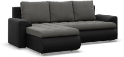 GreenSite Tokio sarokkanapé, 2 ágyneműtartóval, bársony + műbőr, baloldali, szürke - fekete