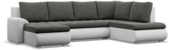 GreenSite Tokio U sarokkanapé, 3 ágyneműtartóval, bársony + műbőr, jobboldali, szürke - fehér - pepita