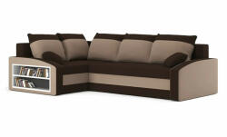 GreenSite Grande sarokkanapé polcokkal , polc a bal karfaban, baloldali, szövet anyag, hab töltet, barna