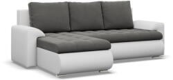 GreenSite Tokio sarokkanapé, 2 ágyneműtartóval, bársony + műbőr, baloldali, szürke - fehér - pepita