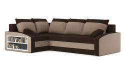 GreenSite Grande sarokkanapé polcokkal , polc a bal karfaban, baloldali, szövet anyag, bonell töltet, barna