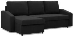 GreenSite Zeus sarokkanapé, 2 ágyneműtartóval, döntött kartámasz, szövet anyag, univerzális oldal, hab töltet, fekete
