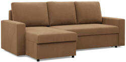 GreenSite Zeus sarokkanapé, 2 ágyneműtartóval, egyenes kartámasz, szövet anyag, univerzális oldal, hab töltet, barna - pepita