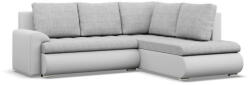 GreenSite Tokio sarokkanapé, L alakú háttámlával, 2 ágyneműtartóval, fonott + műbőr, jobboldali, szürke - fehér