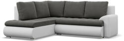 GreenSite Tokio sarokkanapé, L alakú háttámlával, 2 ágyneműtartóval, bársony + műbőr, baloldali, szürke - fehér - pepita