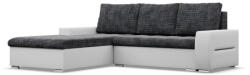 GreenSite Toronto sarokkanapé, 2 ágyneműtartóval, fonott + műbőr, baloldali, sötétszürke - fehér