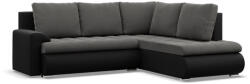 GreenSite Tokio sarokkanapé, L alakú háttámlával, 2 ágyneműtartóval, bársony + műbőr, jobboldali, szürke - fekete - pepita