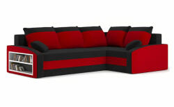 GreenSite Grande sarokkanapé polcokkal , polc a bal karfaban, jobboldali, szövet anyag, bonell töltet, fekete - piros