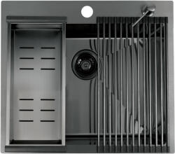 Laveo MALAWI inox grafit színű mosogató rollmattal, maradékgyűjtővel és adagolóval (SLMA_510D) - watermarkt