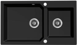 Laveo MILOS 2M 90 kétmedencés matt fekete gránit mosogató helytakarékos dugókiemelős szifonnal (SPM_B208) - watermarkt