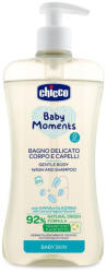 Chicco Baby Moments Kímélő Sampon Hajra és Testre Adagolóval 500ml - 92% Természetes Összetevőkkel, Gyengéd Tisztítás Érzékeny Bababőrre, Újszülött Kortól