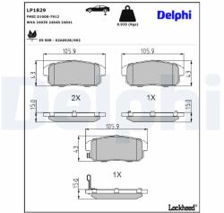 DELPHI Sada brzdových platničiek kotúčovej brzdy DELPHI LP1829 (LP1829)
